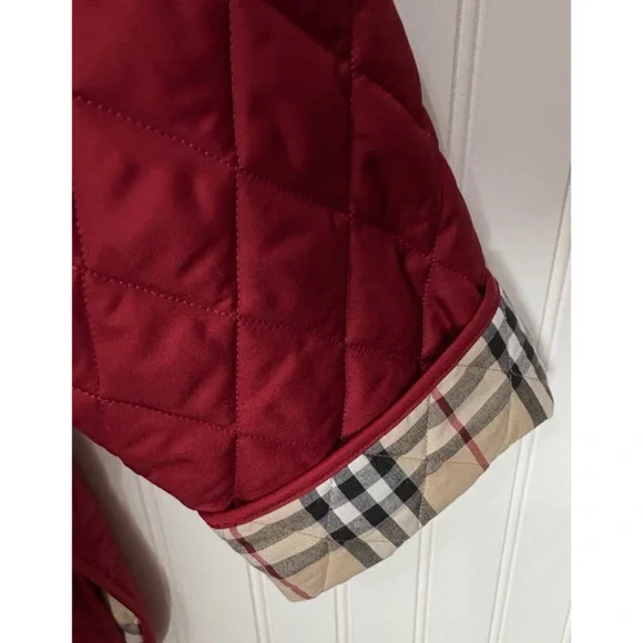 BURBERRY LONDON Red Plaid Quilted Nova Check Utility Jacket Womens Size Small